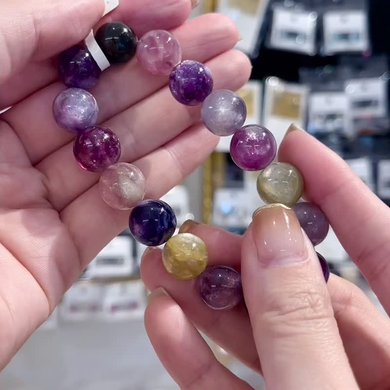 天然精品彩祖母晶12.5mm水晶手珠驱逐负面能量防小人吸引正面磁场 - 手链/手环 - 水晶 蓝色