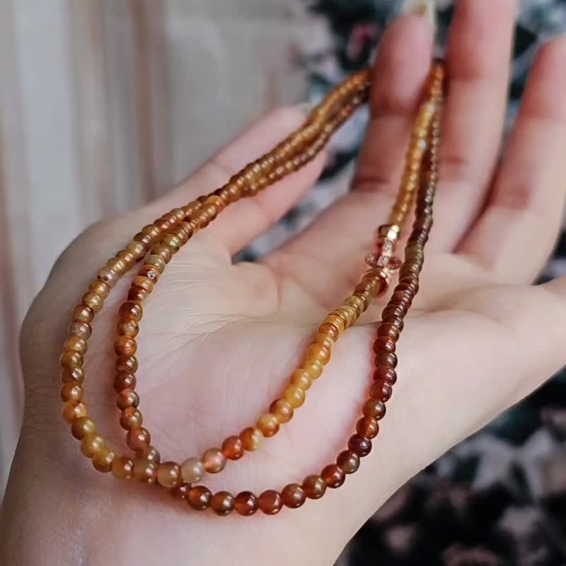 招财•桃花•除太岁|马卡龙冰红黄翡|缅甸翡翠无烧加长珠串项链 - 项链 - 玉石 