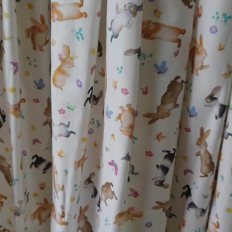 【订制商品】兔子花卉白色裙 / 均码 / 美国布料 / 日本制 - 裙子 - 棉 白色