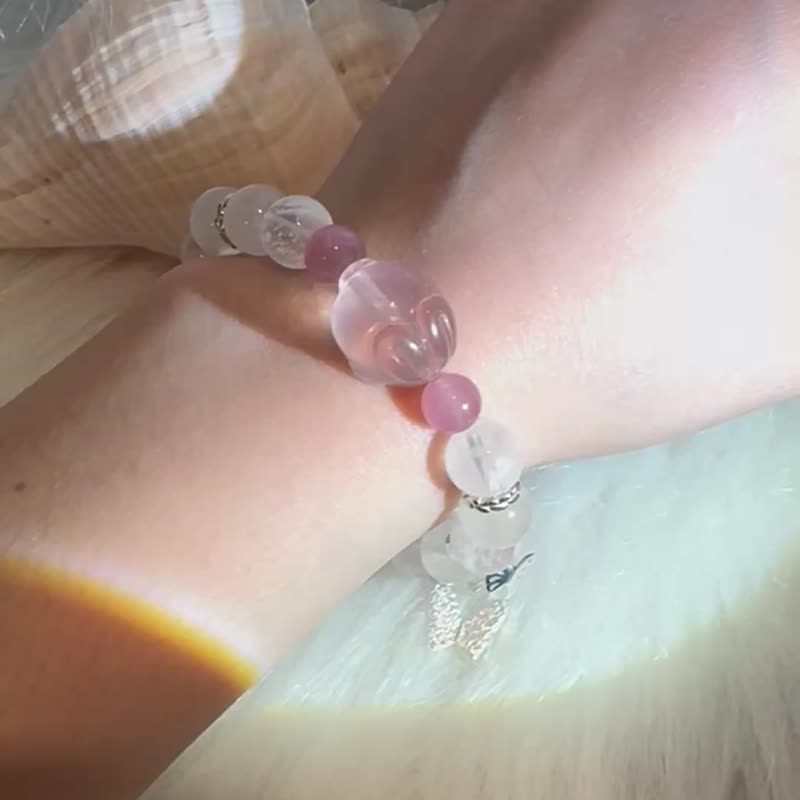 定制化 | 粉兔现身|雪花幽灵、粉水晶兔、紫马粉 - 手链/手环 - 水晶 粉红色