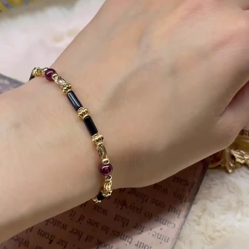 二月现时优惠-避邪款-黑玛瑙x紫牙乌手链 水晶 - 手链/手环 - 铜/黄铜 红色