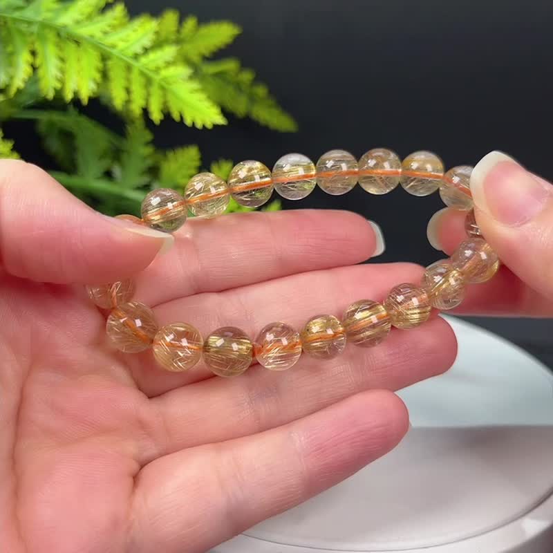 天然金钛晶圆珠手钏 顺发猫眼金红石水晶手錬 璀璨亮丽 聚财旺财 - 手链/手环 - 水晶 金色
