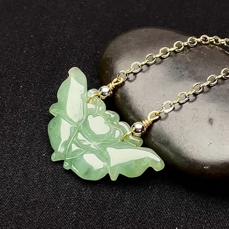 冰绿翡翠蝴蝶14K项链 | 天然缅甸翡翠A货 | 送礼 - 吊饰 - 玉石 绿色