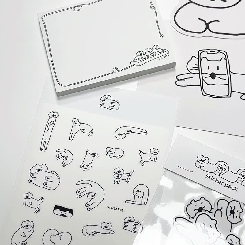韩国 SUSSTORE - 窝在一起的猫咪 雾面贴纸包 - 共 6 张 - 贴纸 - 其他材质 白色