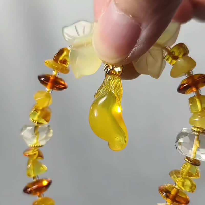 财石大集合 顶级 琥珀蜜蜡 黄水晶 黄岫玉 招财 手链 单品 礼物 - 手链/手环 - 宝石 黄色