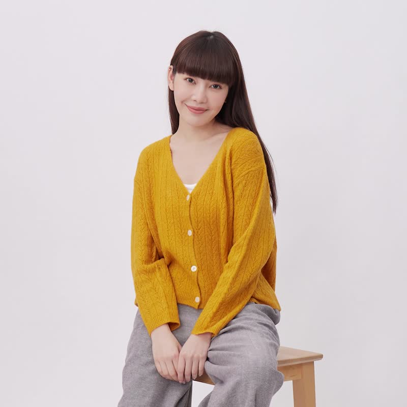 Teddy V領開襟挑花軟柔針織衫 - 女装针织衫/毛衣 - 其他材质 橘色