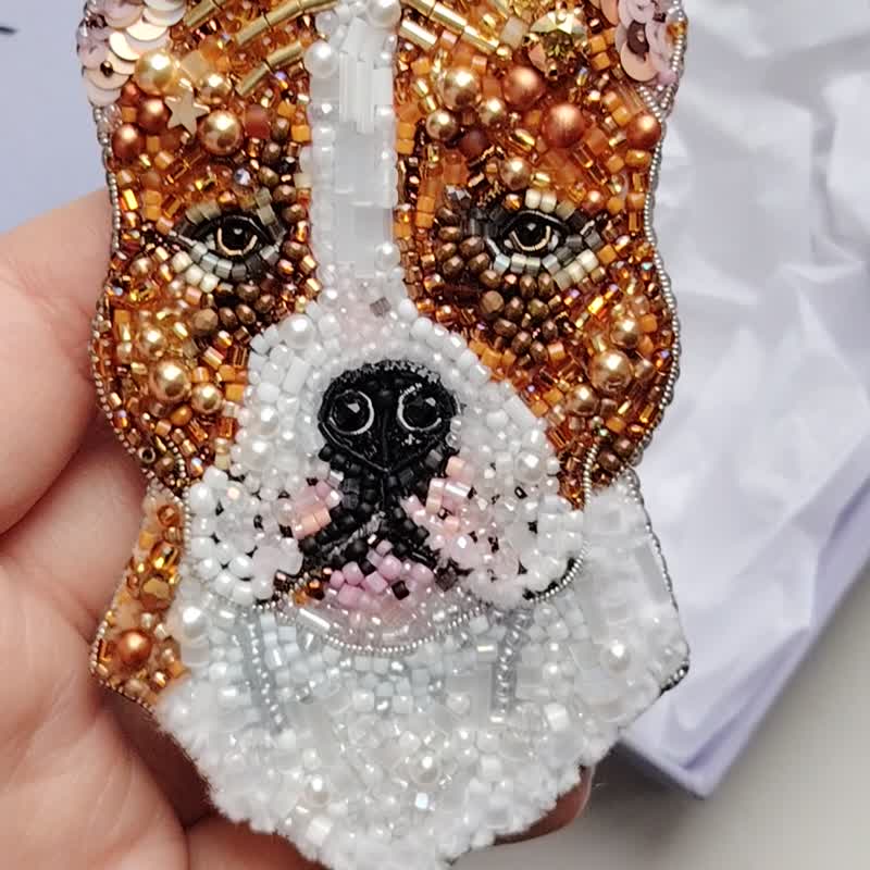 斗牛犬宠物肖像饰品胸针，爱狗人士礼物 - 胸针 - 玻璃 多色