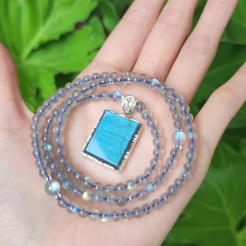 顶级拉长石 无饰牌 平安 彩虹光 108手串 念珠 4.8mm 单品 礼物 - 手链/手环 - 宝石 蓝色