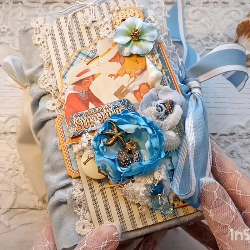 夏日海滩复古手帐 假期海洋手帐 旅行海洋生物假期 - 笔记本/手帐 - 纸 蓝色