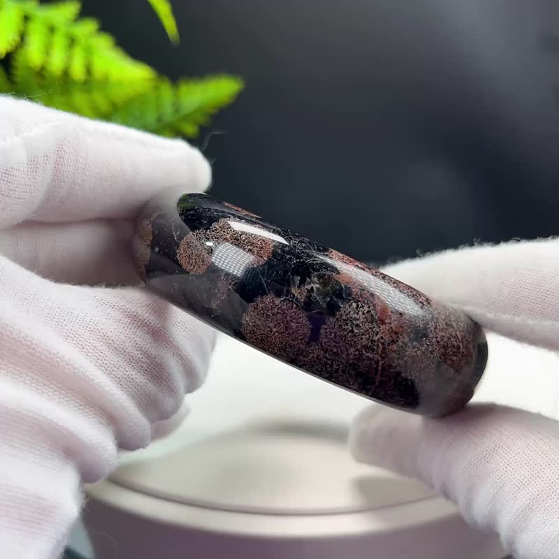 精美 雪花曜石手镯 53MM 粉白花黑曜石手环 强力保护情绪稳定调和 - 手链/手环 - 半宝石 