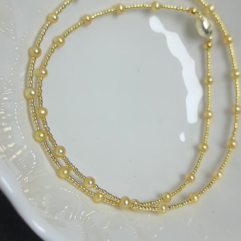 金色流年 天然淡水珍珠  BABY珍珠 香槟金色 华丽 项链 - 项链 - 珍珠 金色