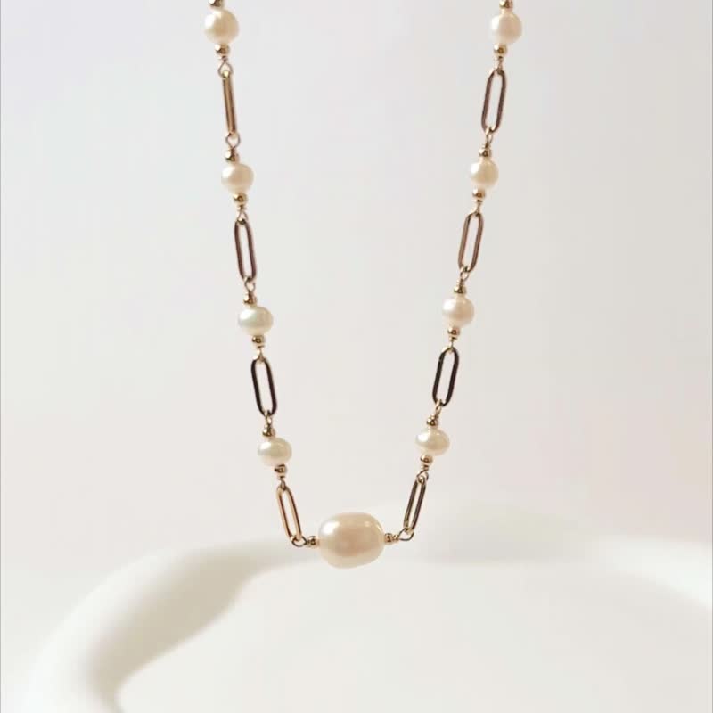 巴洛克珍珠316医疗钢项链/14K金色 抗敏 珍珠项链 不锈钢项链 - 项链 - 不锈钢 金色