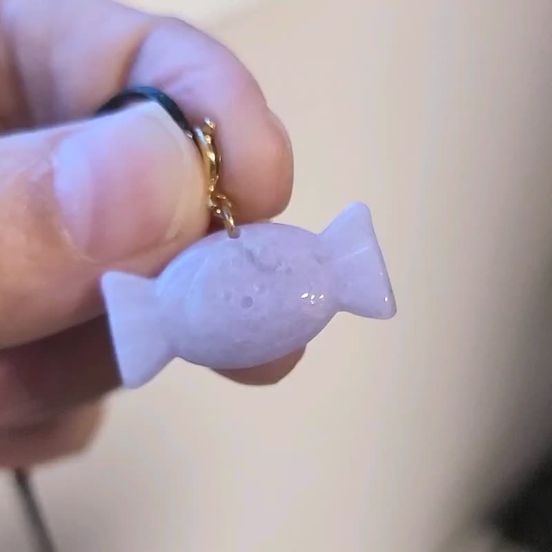 【亲翠】天然翡翠 冰满紫一刀切糖菓手雕项链 | 甜甜可爱风 - 项链 - 玉石 