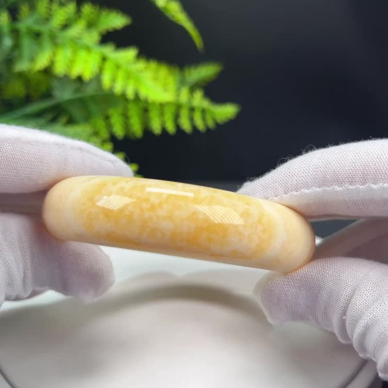 精品 黄色方解石手镯 61MM 冰润高瓷玉化双天眼千层 财气调和脉轮 - 手链/手环 - 半宝石 黄色