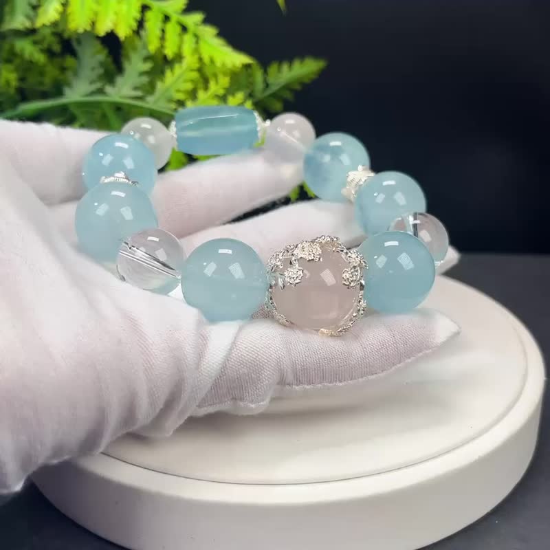 精品设计款多宝手串粉晶白水晶奶白晶海蓝宝净化安抚心灵专注积极 - 手链/手环 - 宝石 多色