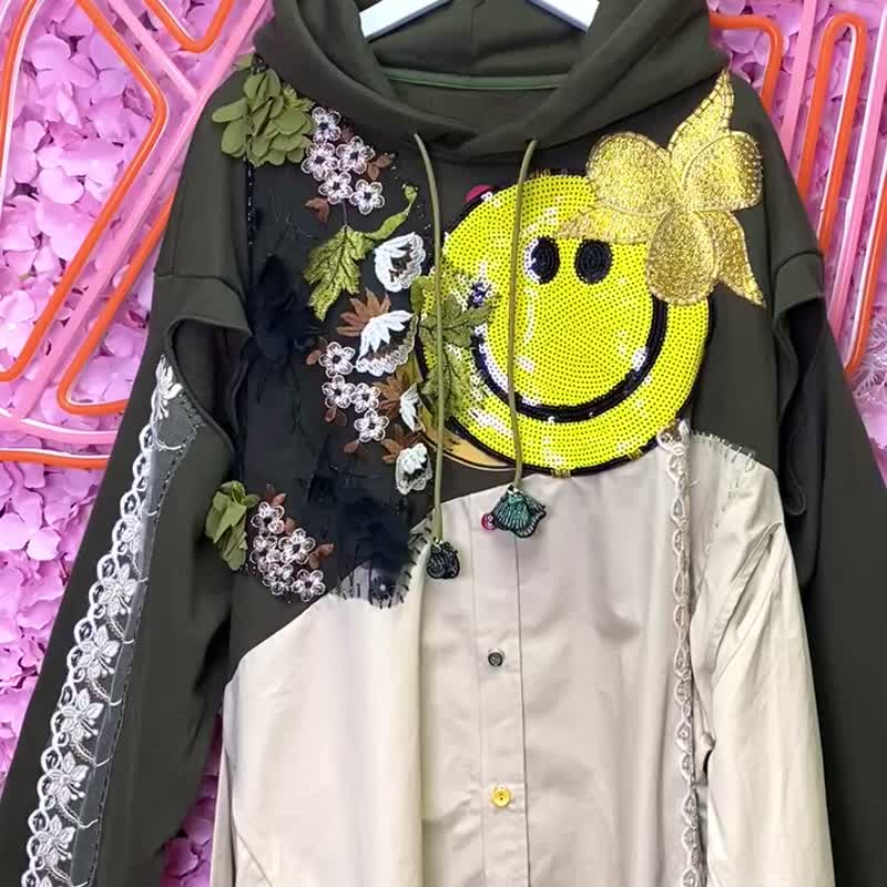 OTT独一无二•Unique日系绿杏连帽珠片刺绣连衣裙Embroidered - 洋装/连衣裙 - 棉 绿色