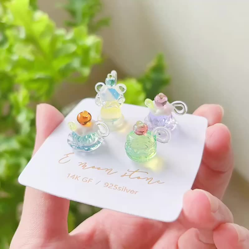 午茶时光 手工琉璃甜品蛋糕 14K 锁骨链 - 项链 - 琉璃 多色