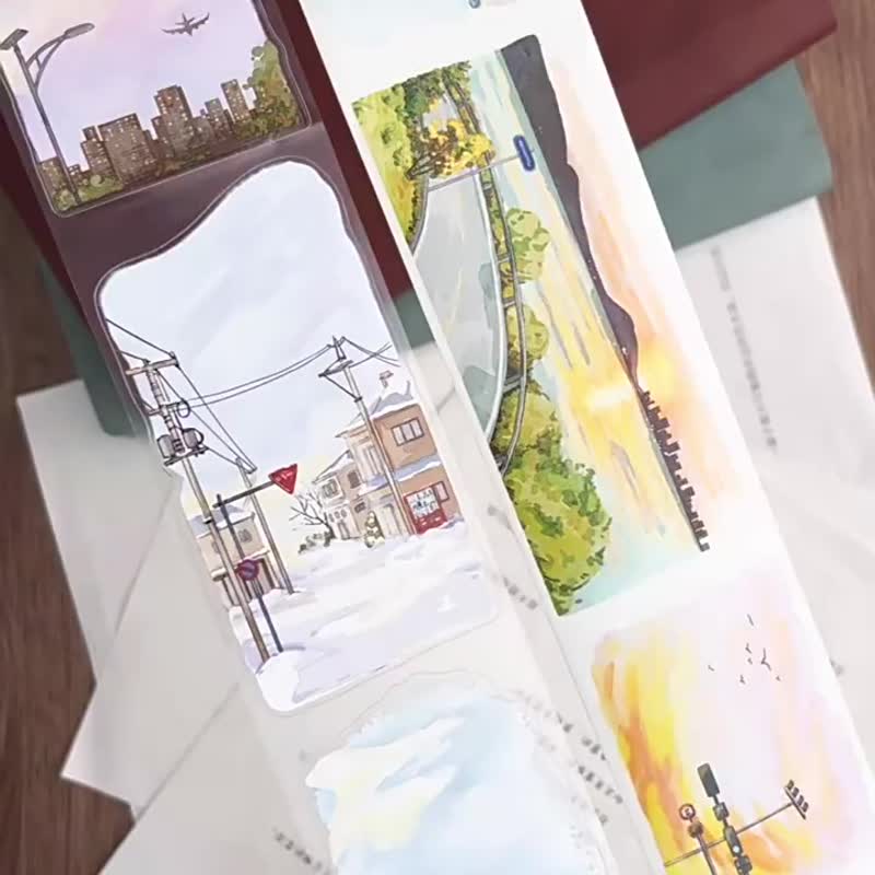 落日餘輝 - PET和紙膠帶晚霞插畫DIY手帳日誌裝飾素材 - 纸胶带 - 纸 多色