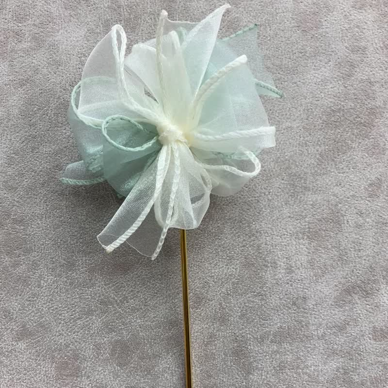 【原创 手工 】湖水绿色 白色 花型 珍珠吊咀 发髻 - 发饰 - 其他人造纤维 绿色
