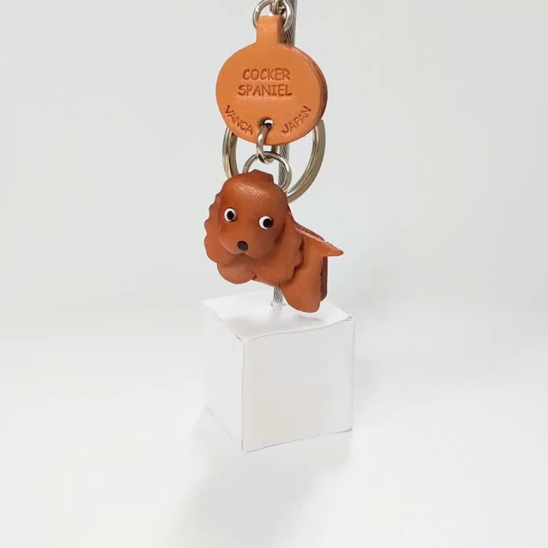 柯基犬 狗狗 皮革钥匙圈 牵绳吊饰 手作 日本制造 VANCA - 钥匙链/钥匙包 - 真皮 咖啡色