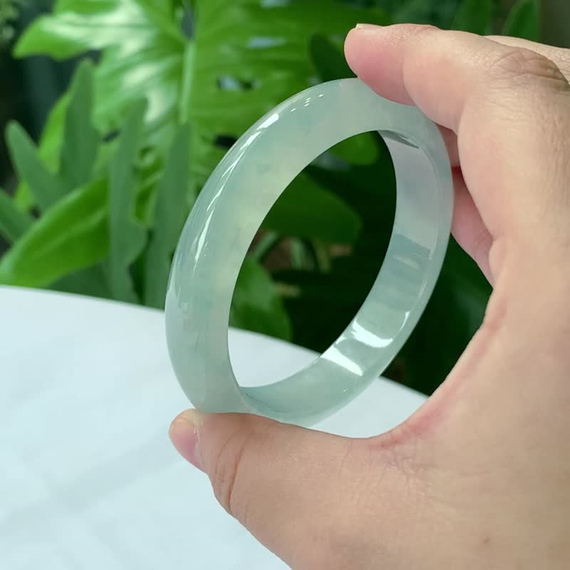 冰梦 | 冰种起胶 / 浅蓝 / 平安镯 / 手围18 | 天然A货翡翠玉镯 - 手链/手环 - 玉石 蓝色