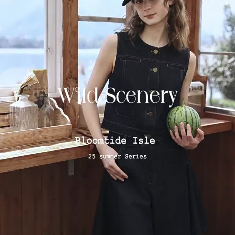 北歐丹寧 北歐風酷女孩牛仔套裝 短款馬甲 A字牛仔裙褲 - 女装上衣 - 棉 蓝色