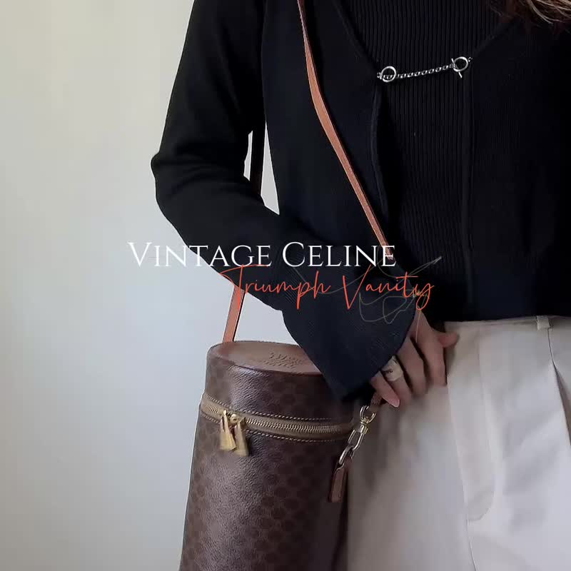 中古稀有 Celine 凯旋门 Macadam 圆桶单肩包 斜背包 - 侧背包/斜挎包 - 真皮 咖啡色