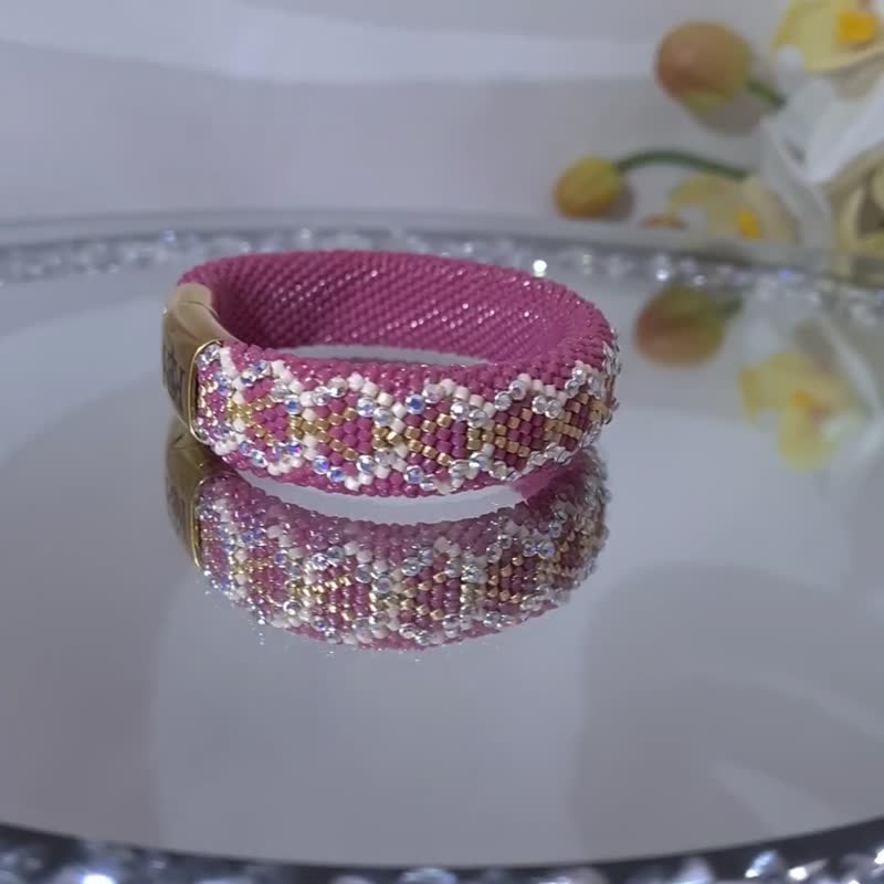 优雅水晶编织手链 专为女性设计 手工饰品 水晶手链 - 手链/手环 - 玻璃 多色