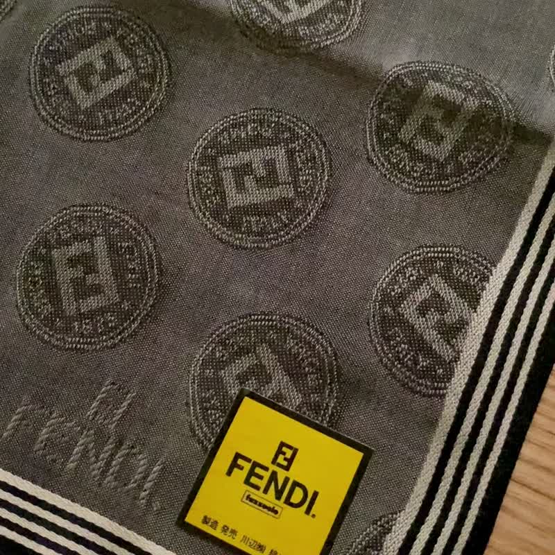 复古 Fendi Roma 灰色 Logo Monogram 方巾 手帕 棉质丝巾 - 手帕/方巾 - 棉．麻 灰色