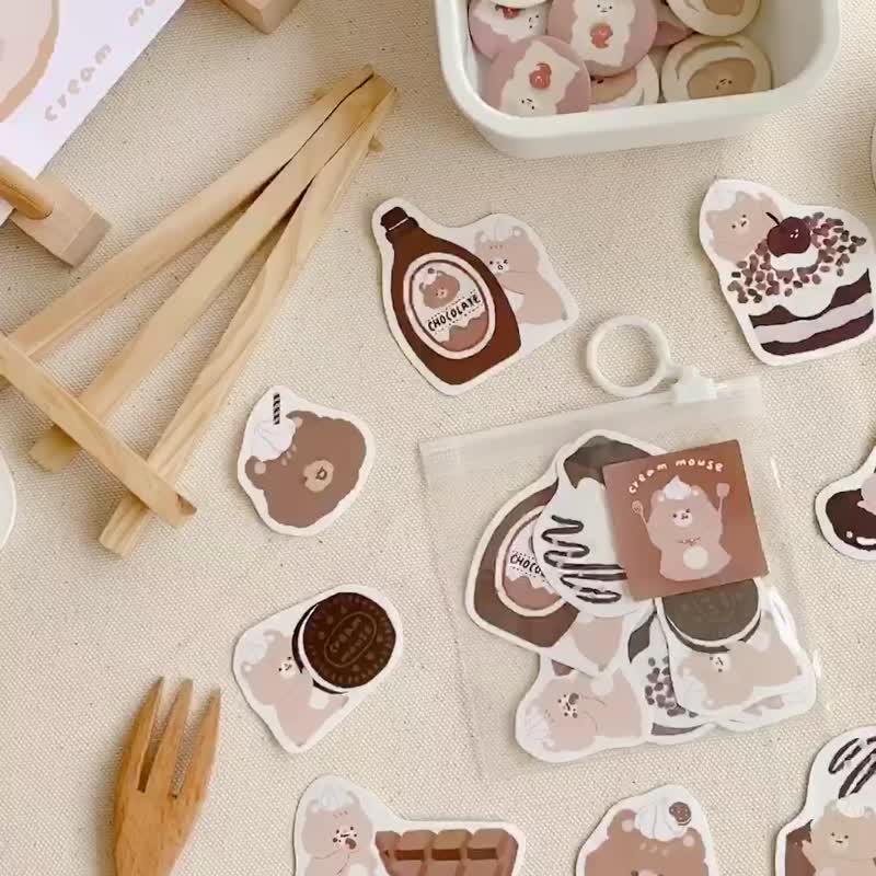 奶油鼠巧克力甜点贴纸组 - 贴纸 - 纸 咖啡色