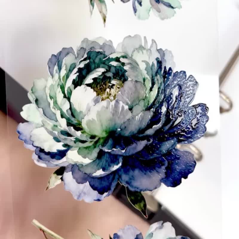 1324 烟青牡丹 Misty Cyan Peony - 纸胶带 - 塑料 多色