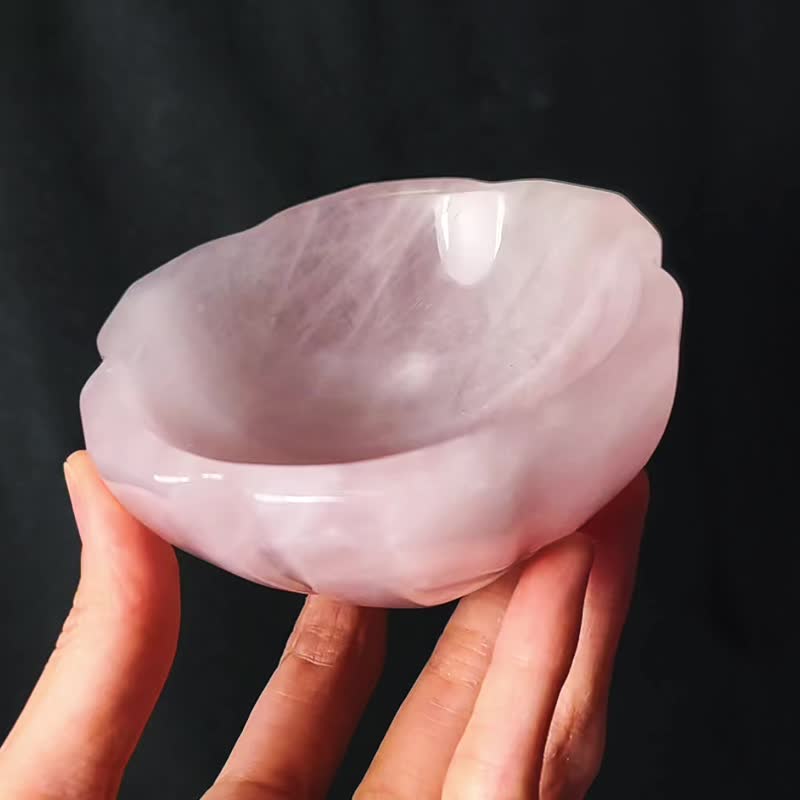 粉晶 爱情 贵人 人缘 招财 莲花形碗 聚宝盆 摆件 收藏 单品 礼物 - 摆饰 - 宝石 粉红色