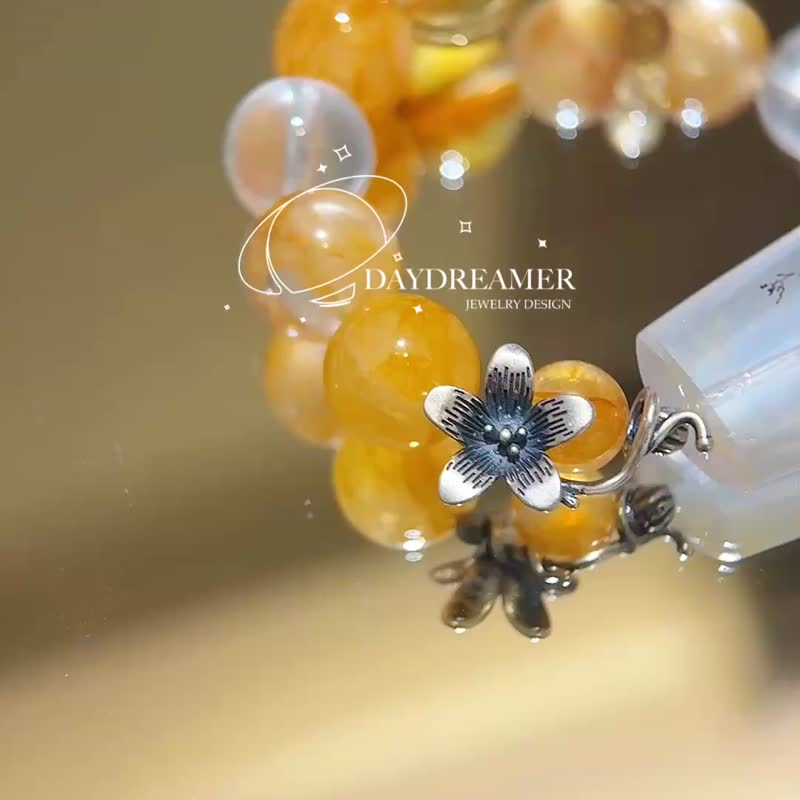 黄胶花小树胶花白水奶白晶金发晶S925纯银设计款手链 - 手链/手环 - 水晶 橘色