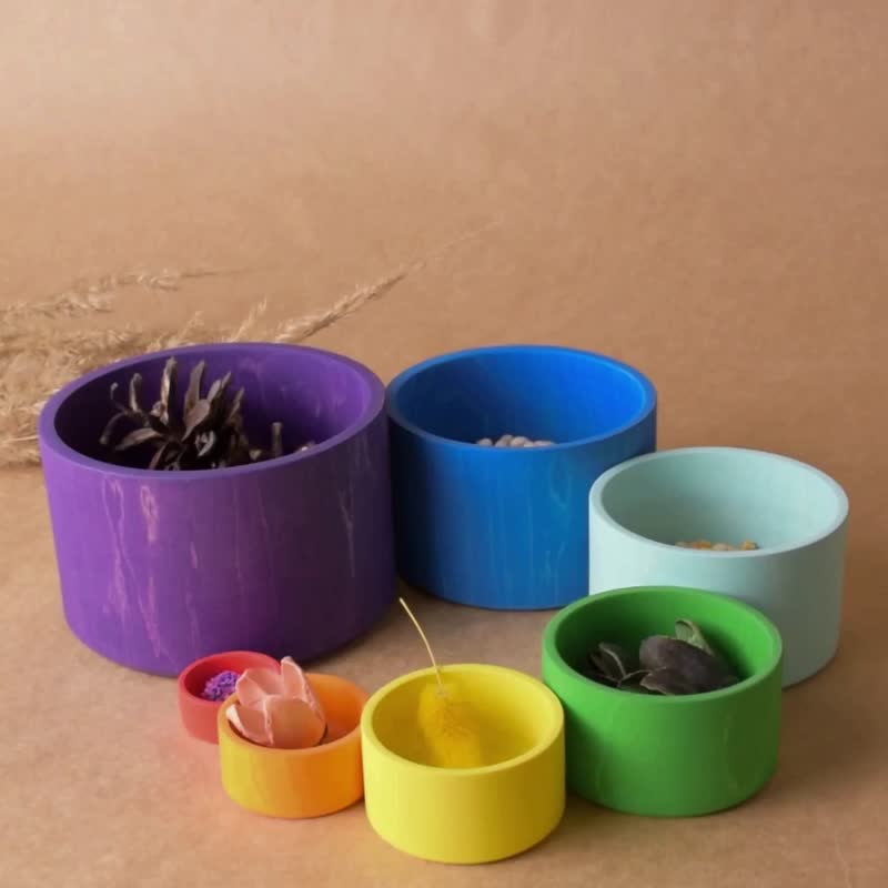 Color Sorting Wooden Nesting Bowls Set Rainbow - 玩具/玩偶 - 木头 紫色