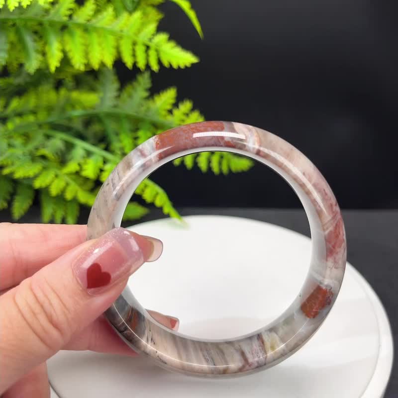 优质 缅甸树化玉手镯 59MM 冰润高瓷千层年轮纹多彩 守护能量磁场 - 手链/手环 - 玉石 多色
