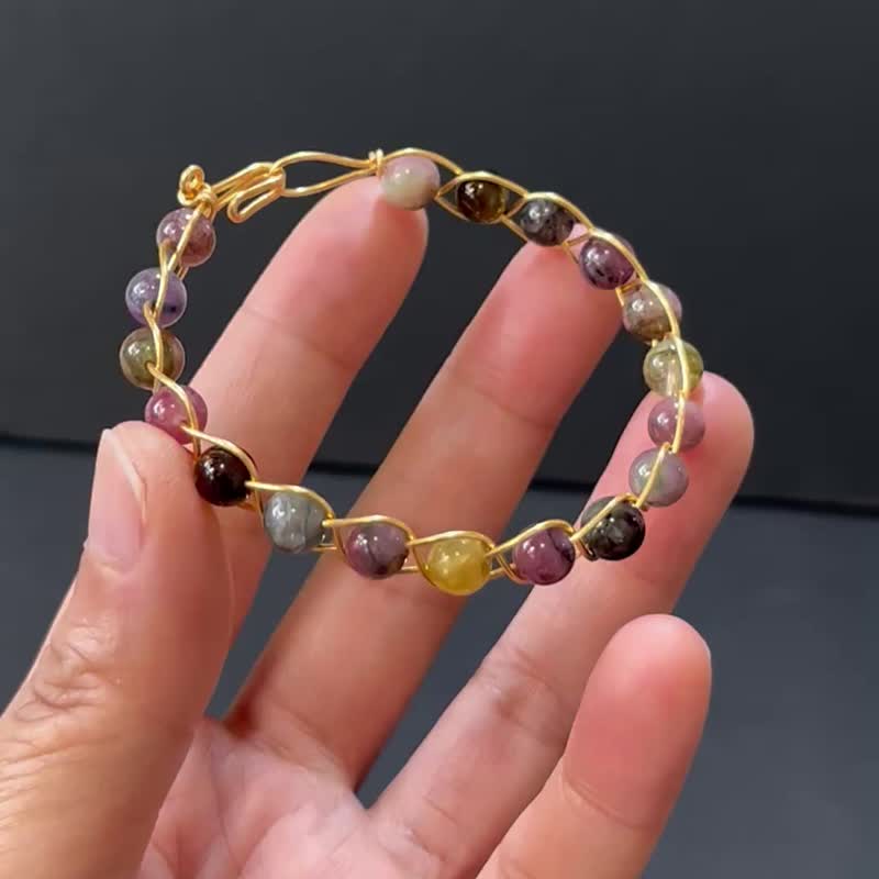 客制 手工金属绕线 天然石 碧玺 手镯 - 手链/手环 - 半宝石 多色