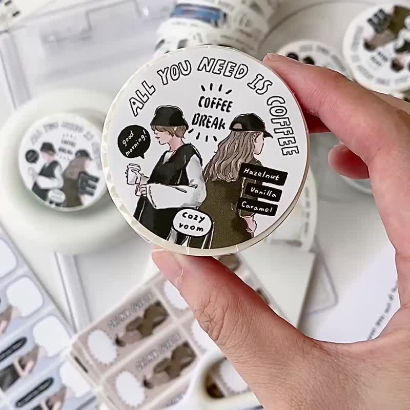 Cozyroom/咖啡厅女子/3厘米特殊油墨和纸胶带/附离型纸 - 纸胶带 - 纸 咖啡色