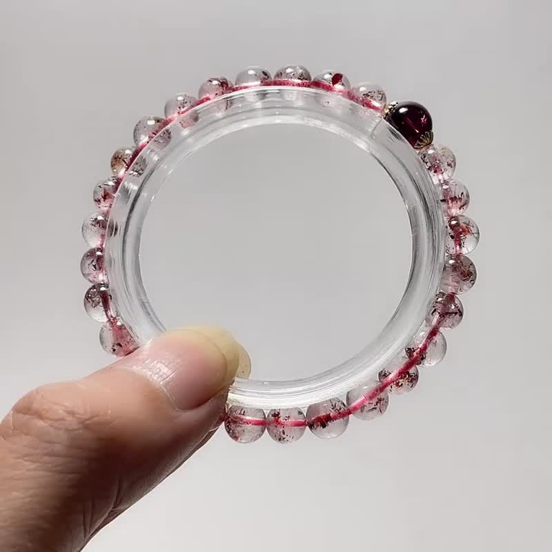 天然矿石 超七金草莓 6 mm 顶级紫牙乌 手链 - 手链/手环 - 宝石 粉红色