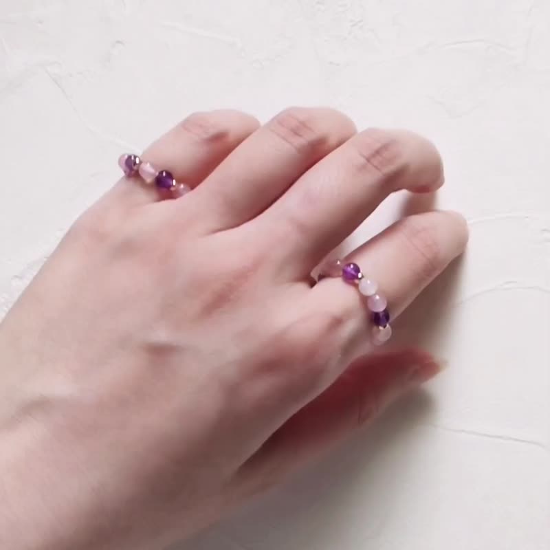 美因河畔天然晶石尾戒 (粉水晶.A 级南非紫水晶) 人际桃花。舒缓.智慧 - 戒指 - 水晶 紫色