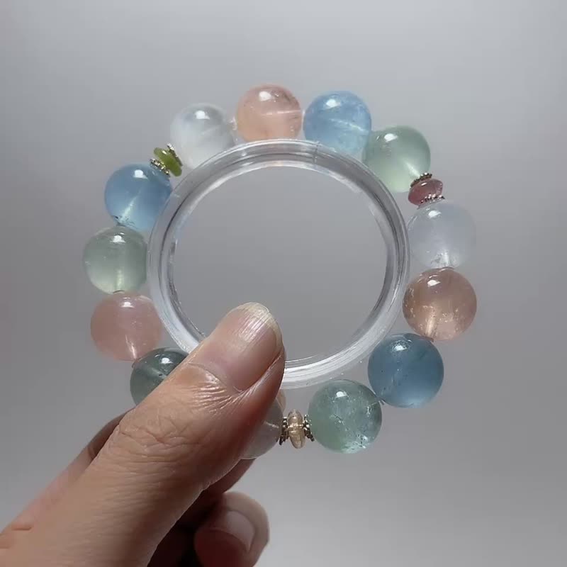 冰彩摩根石 14 mm 碧玺 925纯银 手链 - 手链/手环 - 宝石 多色