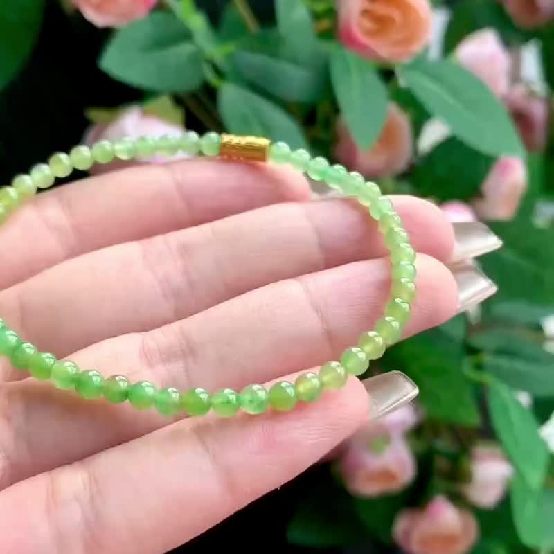 冰种翡翠天然翡翠 A玉 玉珠 玉链手链颈链 • 冰种青黄翡翠手串 - 手链/手环 - 玉石 绿色