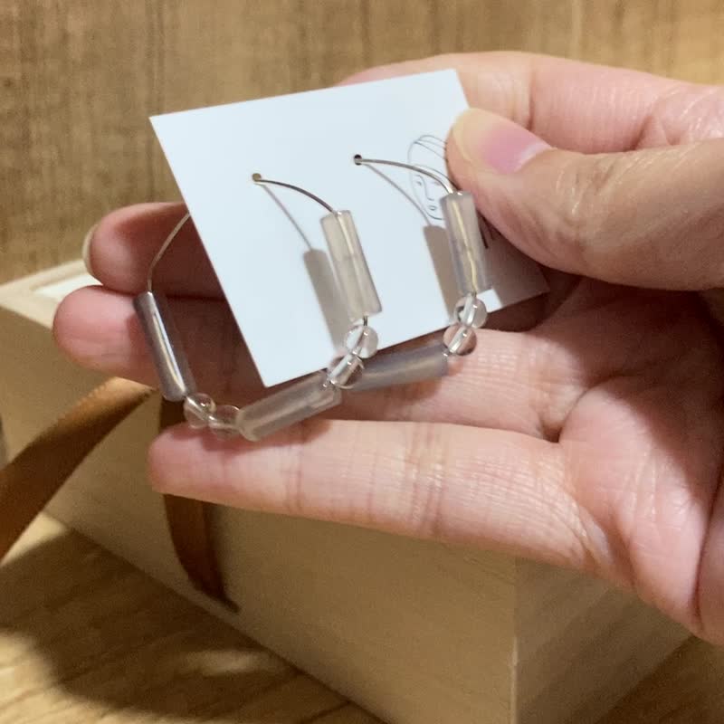 【独立】天然晶石混合 全925纯银方形耳圈 - 耳环/耳夹 - 纯银 金色