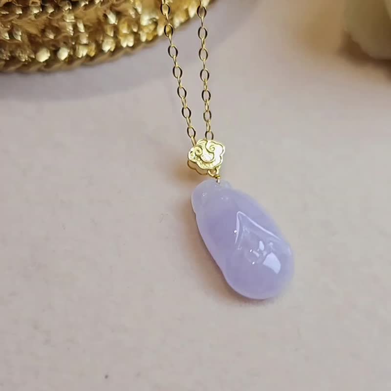 贵人•桃花•贵气|纯18k金梦幻冰芭比粉紫兰花|缅甸A货翡翠吊坠 - 项链 - 玉石 