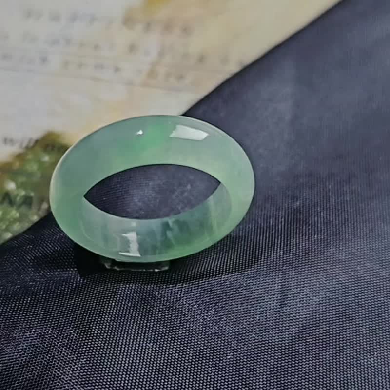 招财|仙气冰胶马卡龙甜果绿飘花|缅甸A货翡翠戒圈戒指#13.5 - 戒指 - 玉石 