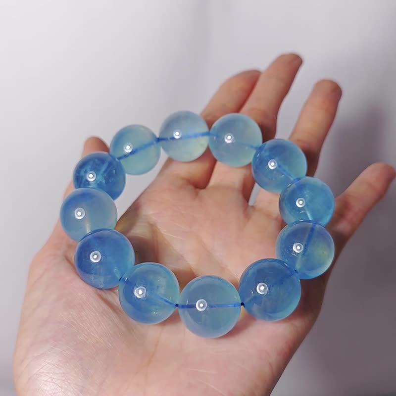 稀有海蓝宝 星光 彩虹光 勇敢 智慧 19mm 大宝石手链 单品 礼物 - 手链/手环 - 宝石 蓝色