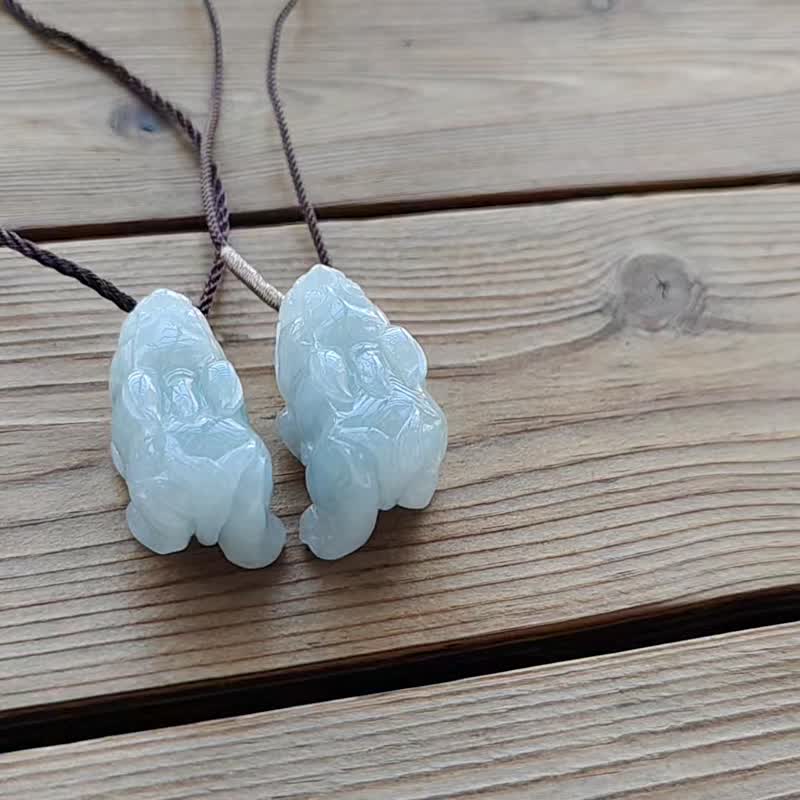 【亲翠】天然翡翠 冰晴飘花种水好口含珠招财貔貅调整式绳链 - 项链 - 玉石 多色