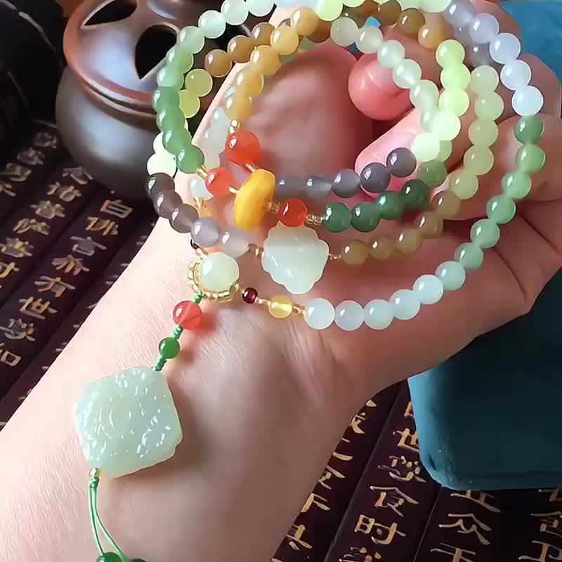 和田玉糖果色 多宝 6毫米 108颗佛珠 手链 项链吊坠 - 手链/手环 - 水晶 