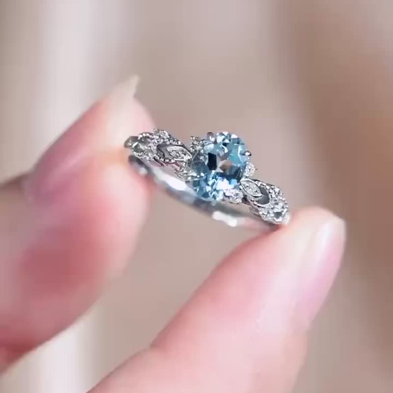 冰雪皇后冰雪奇缘海蓝宝石绿柱石天然石1ct雪花18k金戒指 - 戒指 - 宝石 蓝色