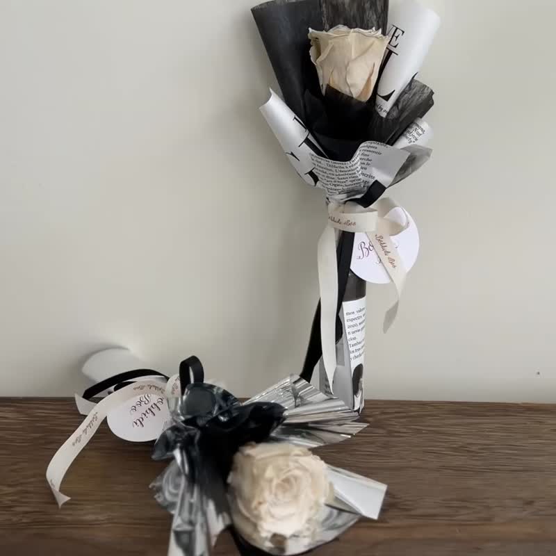 【永生玫瑰花花束】 •  情人节单枝永生玫瑰 - 干燥花/捧花 - 植物．花 银色