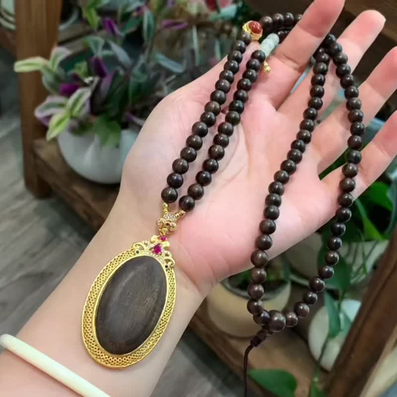 天然越南黑奇楠无事牌吊坠毛衣链项链沉香平安无事牌高货收藏必入 - 项链 - 木头 